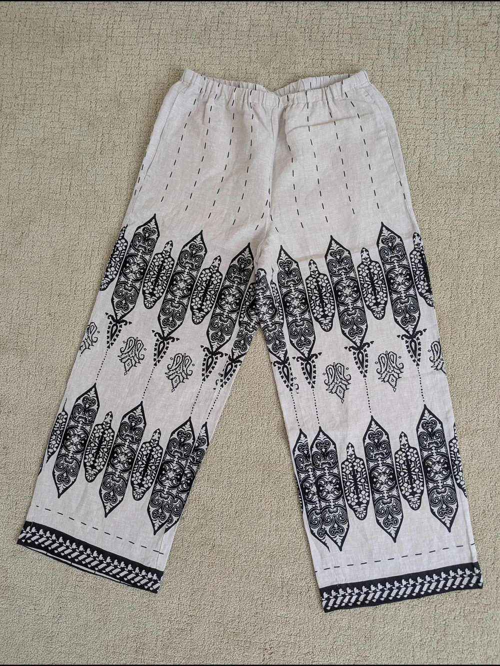 Banana Republic Wide Leg 100% Linen Pull On Pant M Petite Geometric Coastal Boho